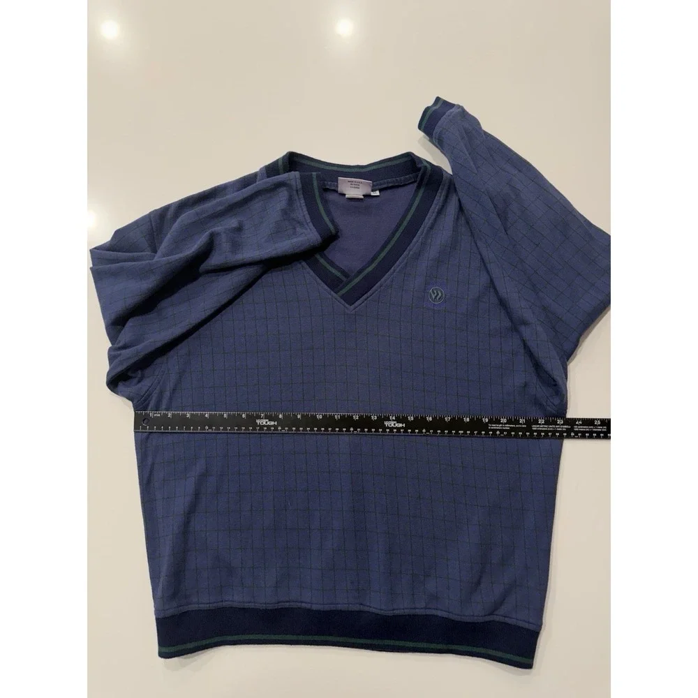 Wimbledon Vintage All England Tennis V-Neck Sweater Navy Plaid XL Mens